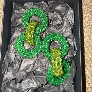 Dries Van Noten Green Beaded Statement Clip on Earrings